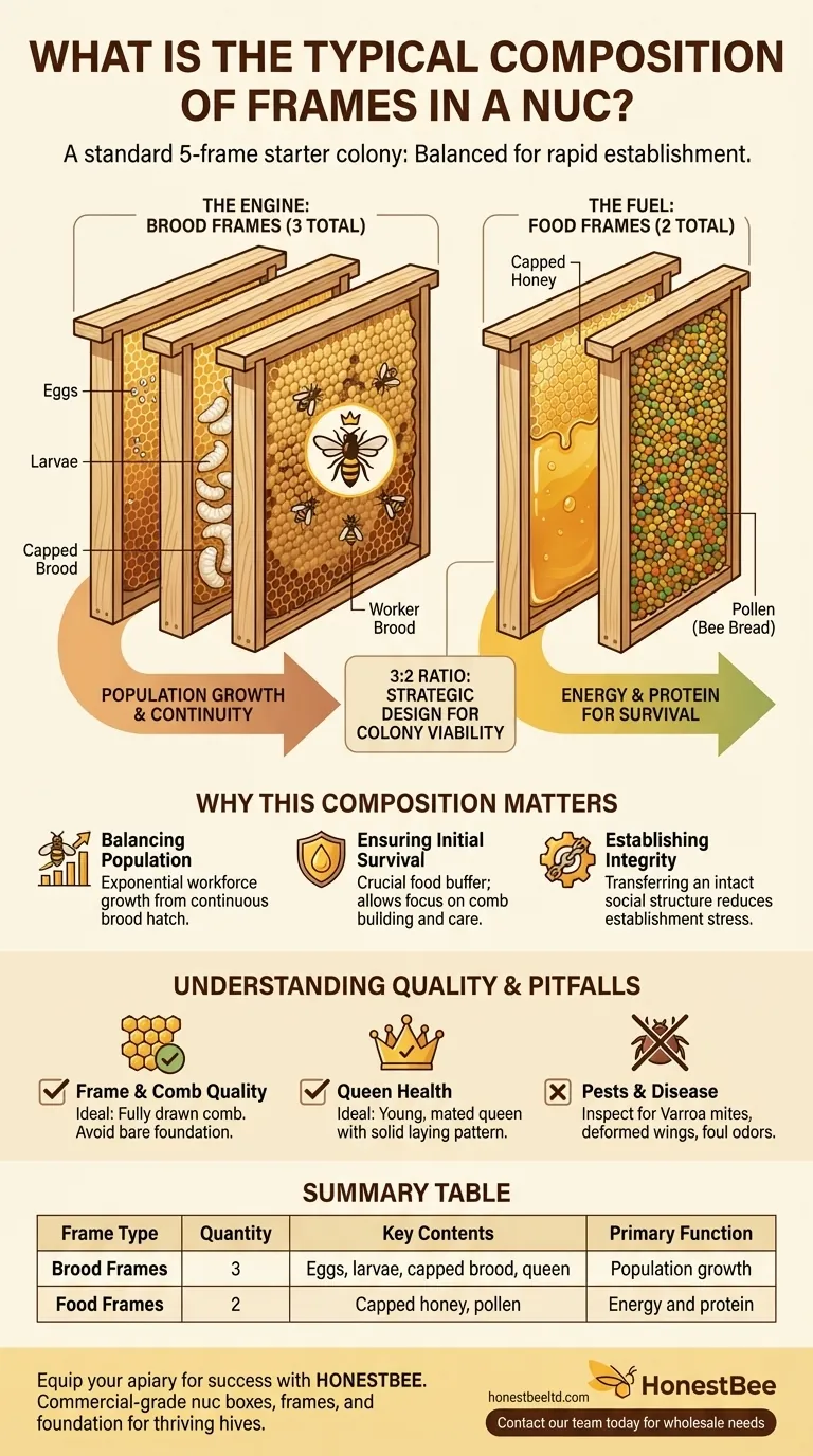 Каков типичный состав рамок в нуклеусе? План из 5 рамок для процветающего улья Визуальное руководство