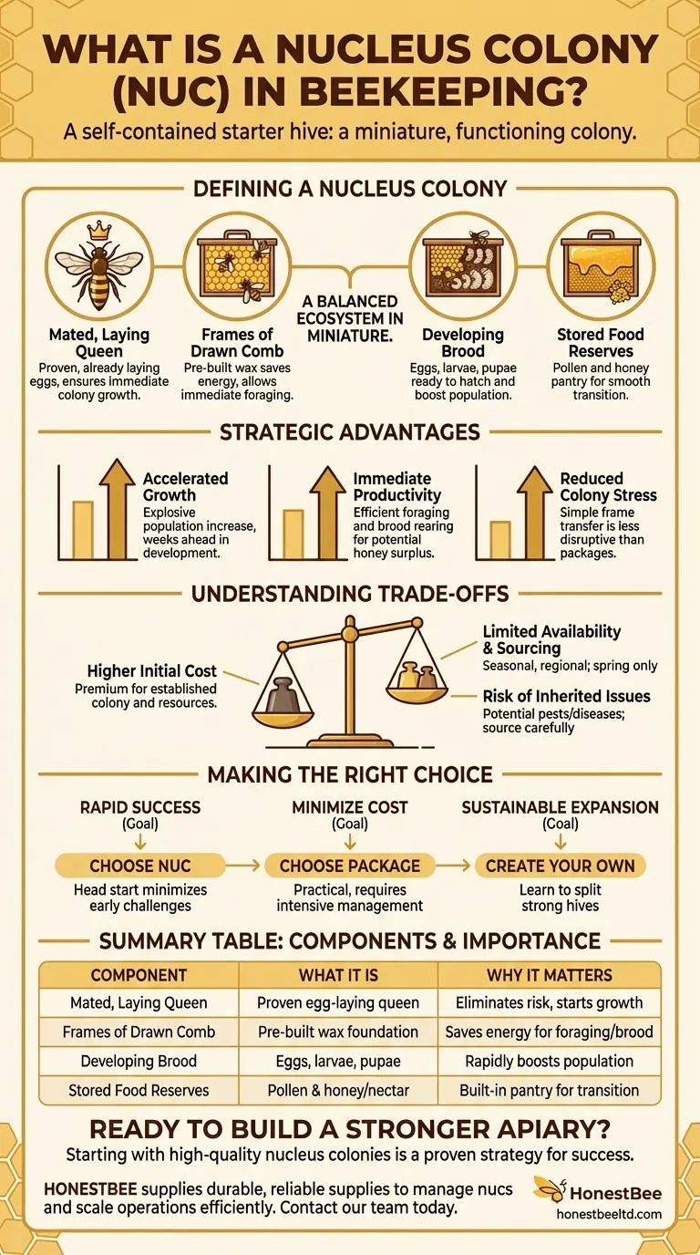 What is a nucleus colony (nuc) in beekeeping? Get a 'Plug-and-Play' Head Start for Your Hive Visual Guide