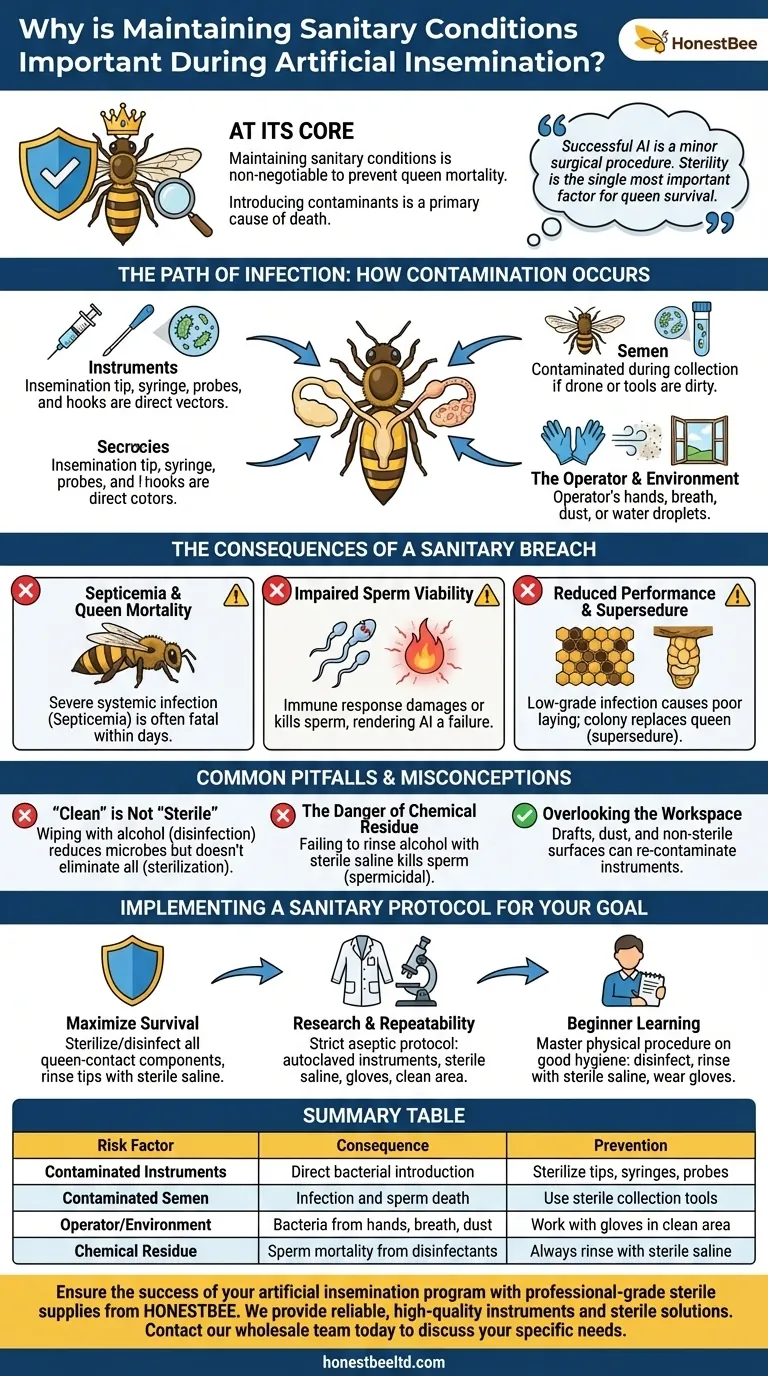 Why is maintaining sanitary conditions important during artificial insemination? Protect Your Queen from Fatal Infections Visual Guide