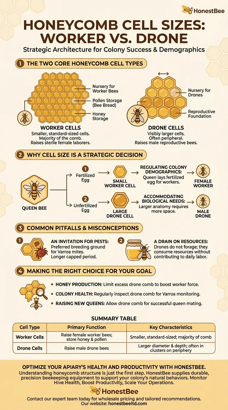 What are the two sizes of honeycomb cells that bees construct? A Guide to Worker & Drone Cells Visual Guide