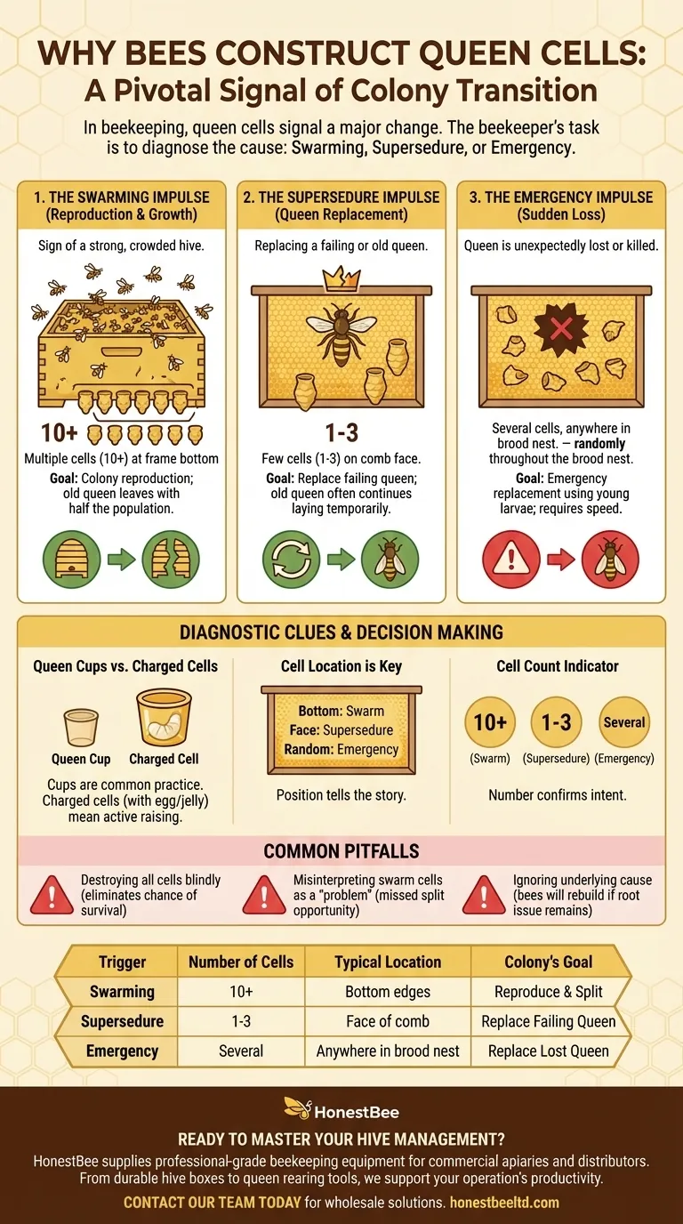 What are some common reasons bees construct queen cells? Decode Your Hive's Vital Signals Visual Guide