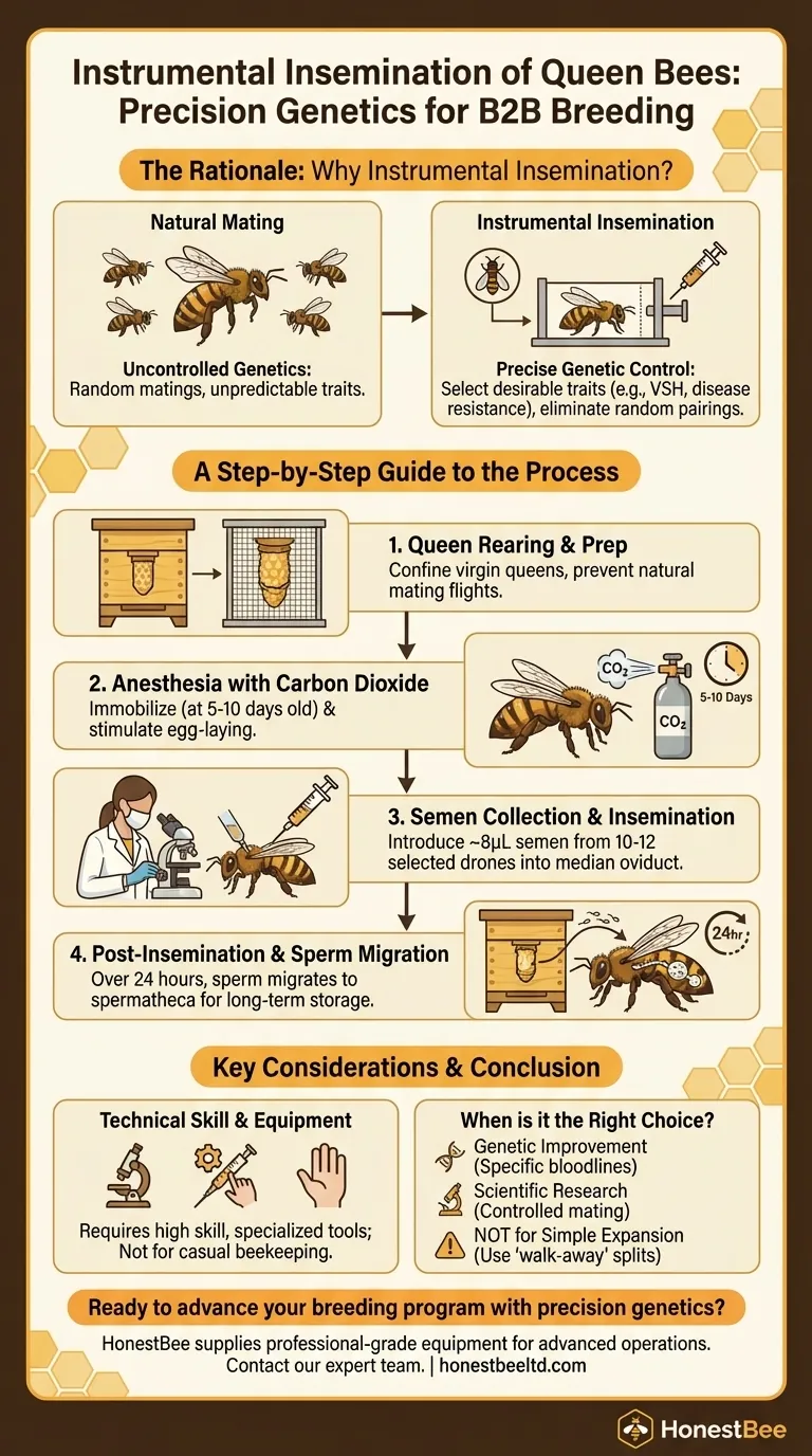 Quali sono i passaggi chiave coinvolti nell'inseminazione artificiale delle api regine? Ottenere un controllo genetico assoluto Guida Visiva