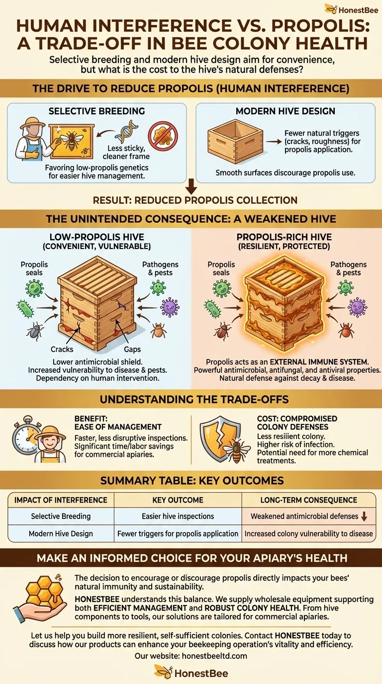 What has been the impact of human interference on propolis collection by bees? Balancing Beekeeper Convenience and Colony Health Visual Guide