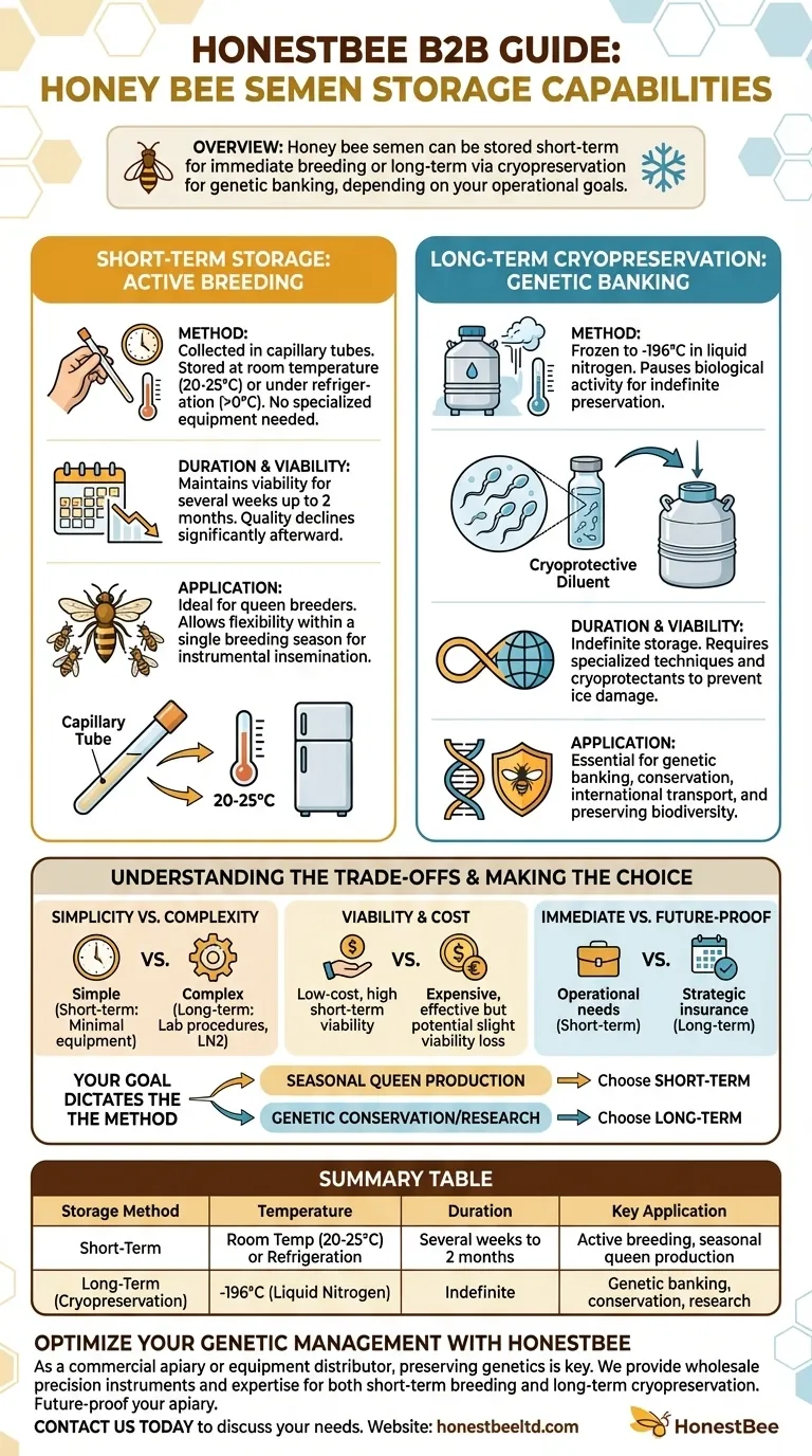 What are the storage capabilities for honey bee semen? Choose the Right Method for Your Apiary Visual Guide