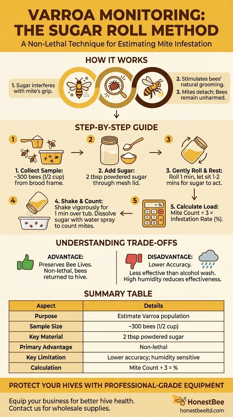 How does the sugar roll method work for varroa monitoring? A Non-Lethal Guide for Beekeepers Visual Guide