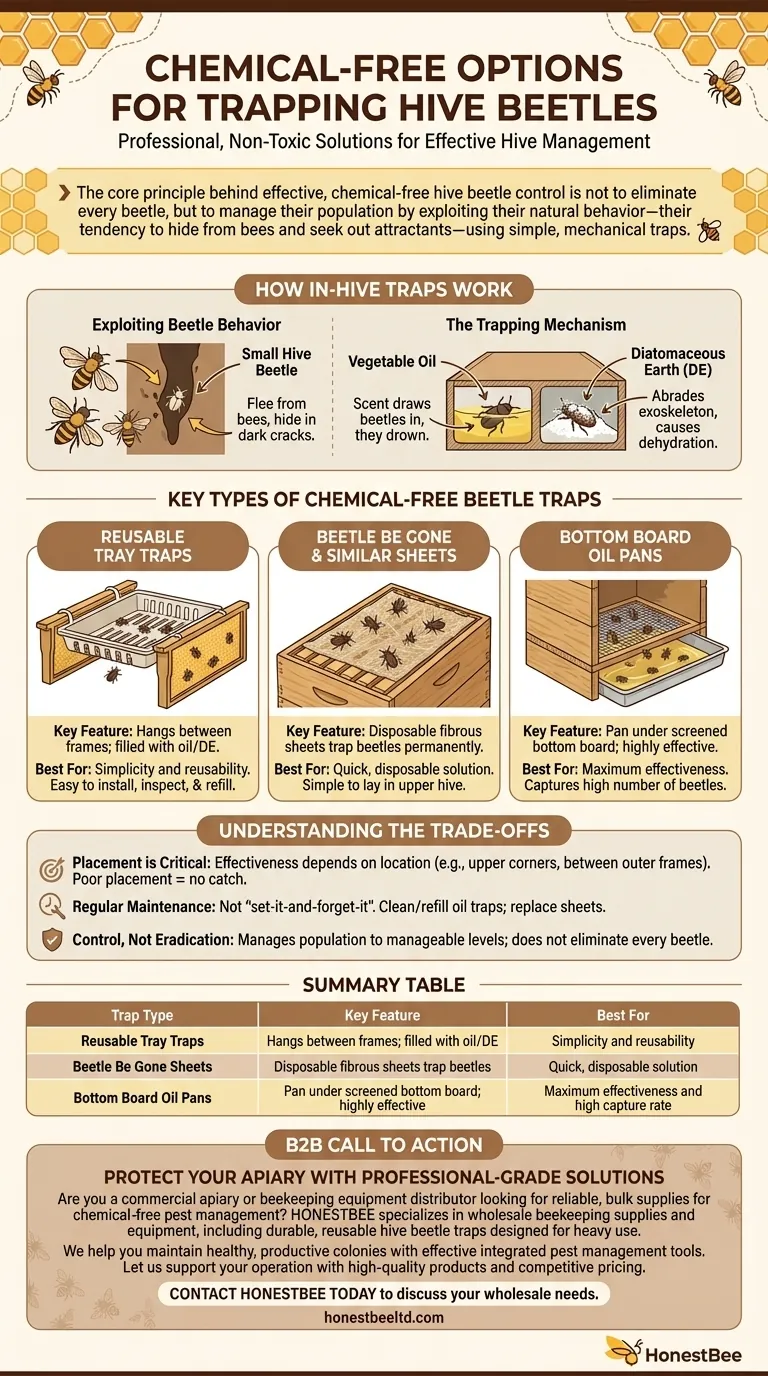 What are the chemical-free options for trapping hive beetles? Control Pests Without Chemicals Visual Guide