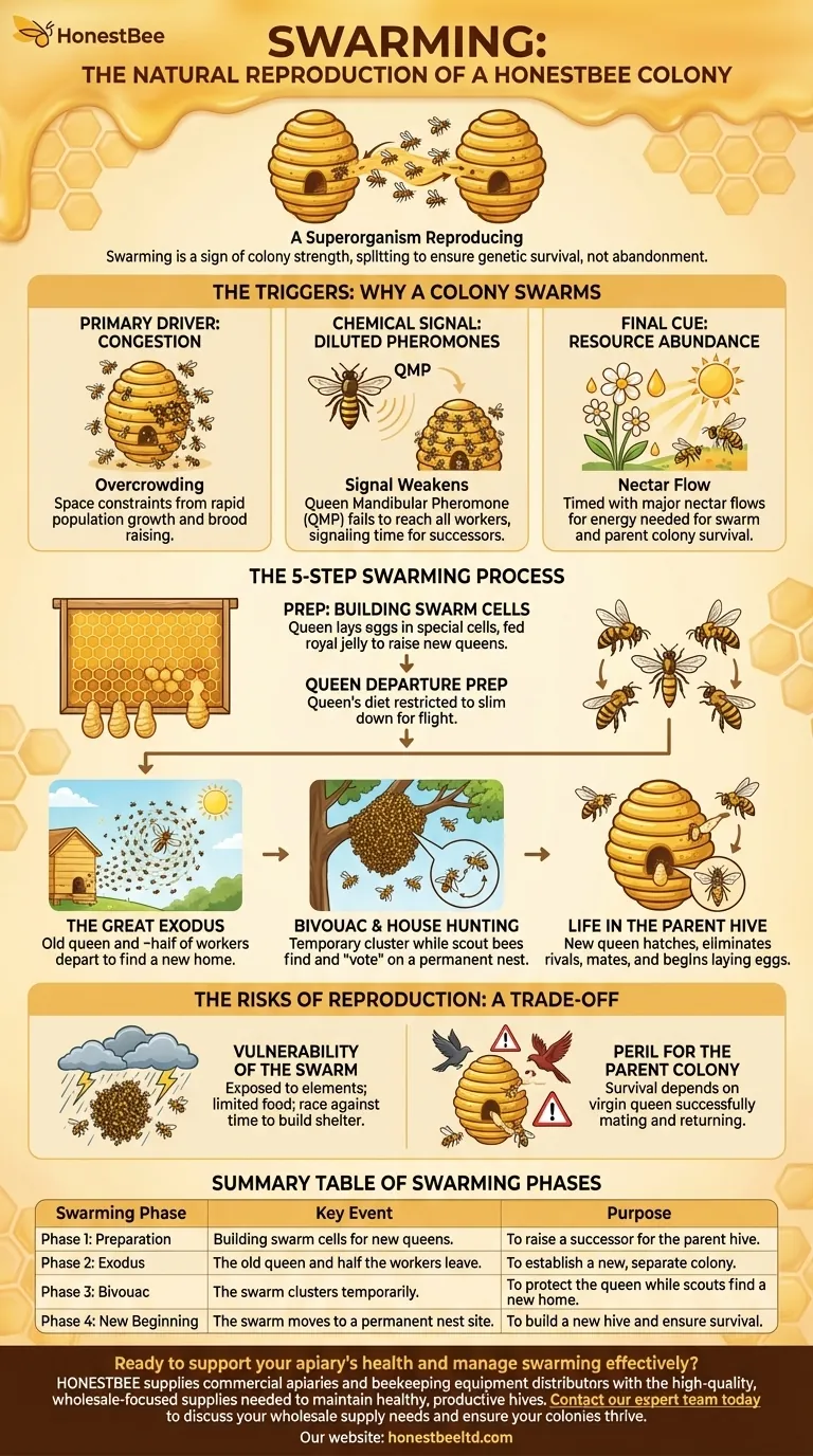 O que acontece durante a enxameação numa colmeia de abelhas? A reprodução natural da colónia explicada Guia Visual