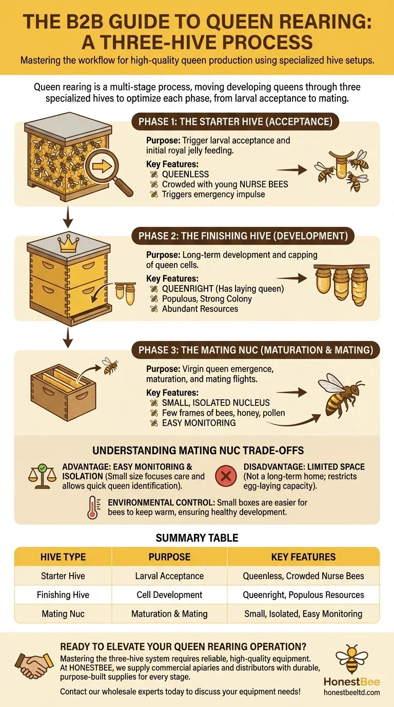 What are the specialized hives used in queen rearing? Master the 3-Hive System for Queen Success Visual Guide