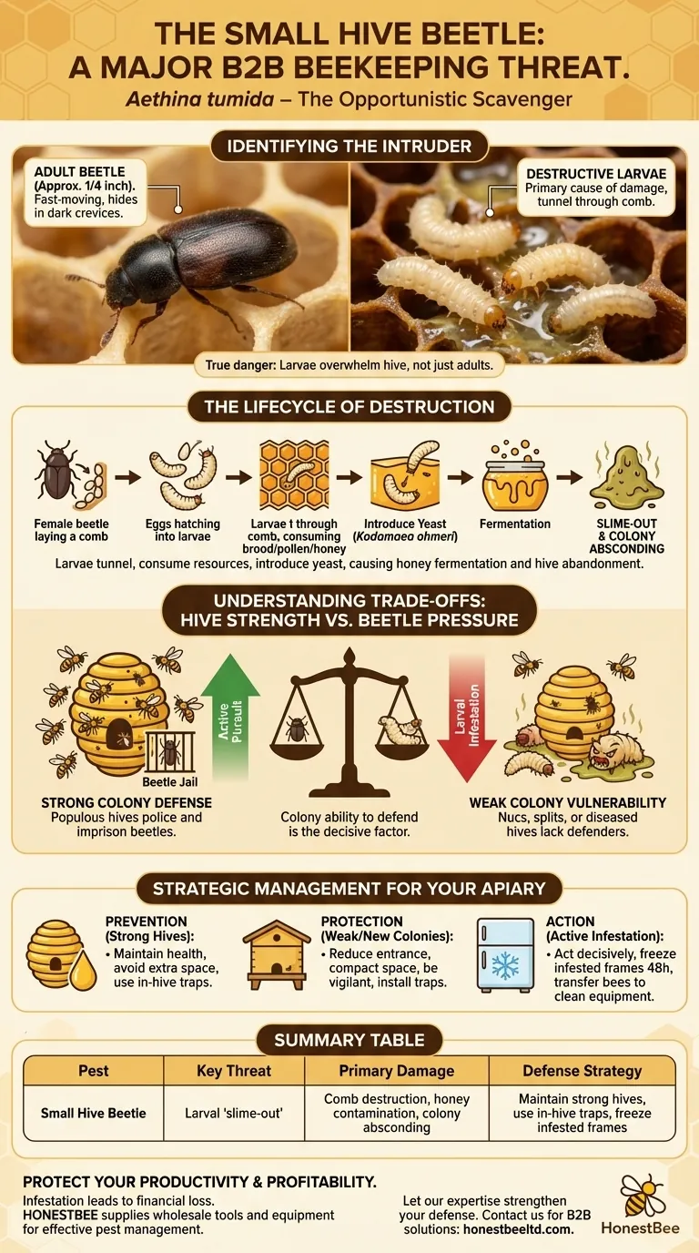 What is one of the most troublesome pests for beekeepers? The Destructive Power of Small Hive Beetles Visual Guide