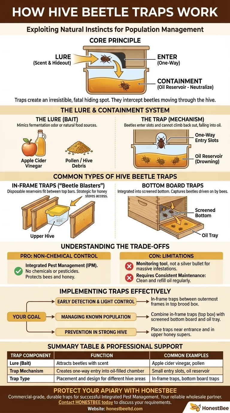 How do hive beetle traps work? A Beekeeper's Guide to Non-Chemical Control Visual Guide