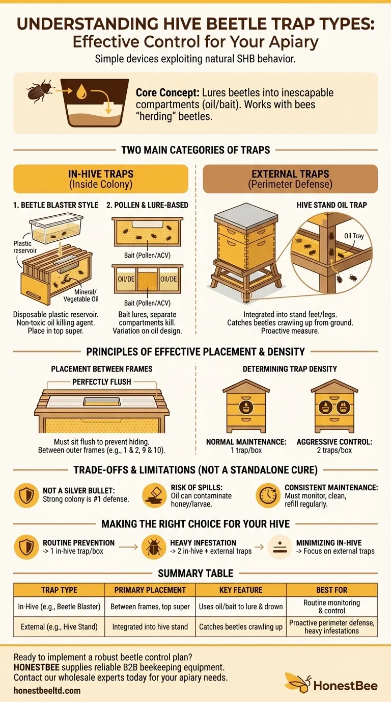 Quali sono i tipi di trappole per coleotteri dell'alveare disponibili? Padroneggia la tua strategia di controllo dei coleotteri Guida Visiva