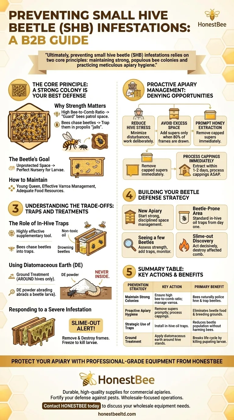 작은벌레 침입을 막는 데 어떤 팁이 도움이 될까요? 강한 군집을 만들고 양봉장 위생을 철저히 하세요 시각적 가이드