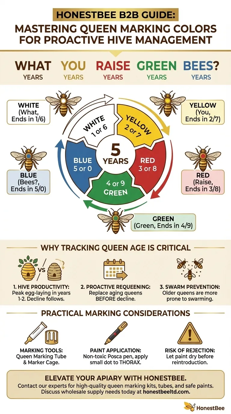 女王蜂のマーキング色の順番を覚えるには？「What You Raise Green Bees?（緑の蜂を育てますか？）」の覚え方をマスターしましょう ビジュアルガイド
