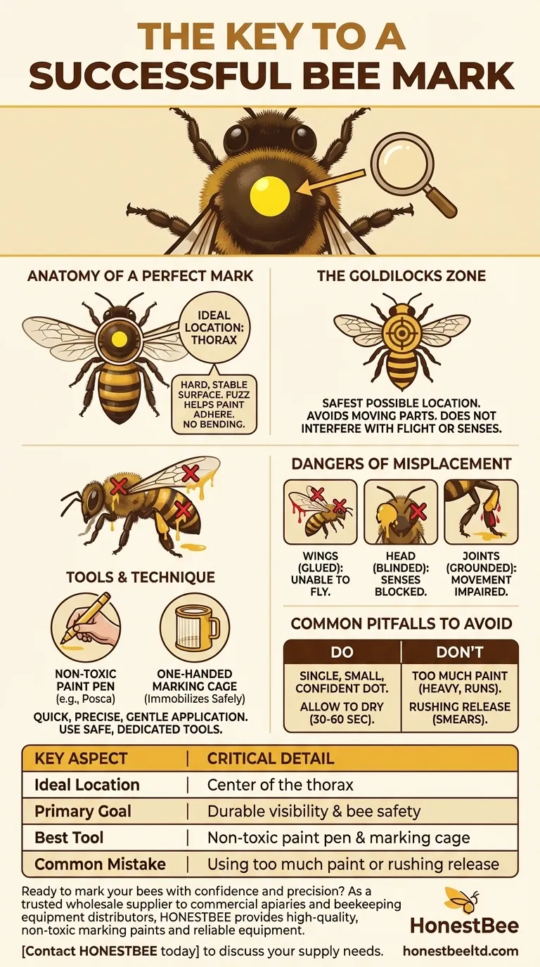 Was ist der Schlüssel zu einer erfolgreichen Markierung auf einer Biene? Erreichen Sie eine sichere, langlebige Identifizierung Visuelle Anleitung