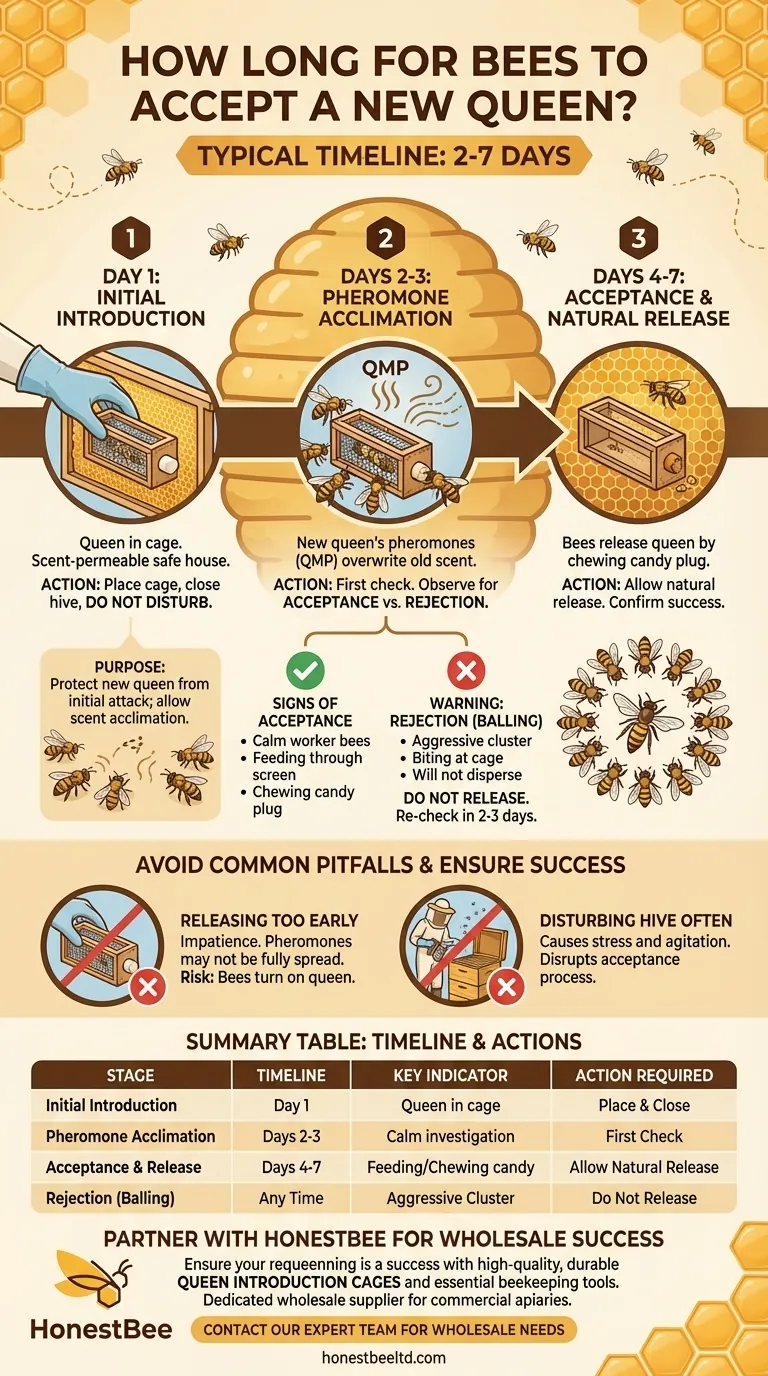 كم من الوقت يستغرق النحل عادةً لقبول ملكة جديدة؟ دليل مربي النحل للنجاح دليل مرئي