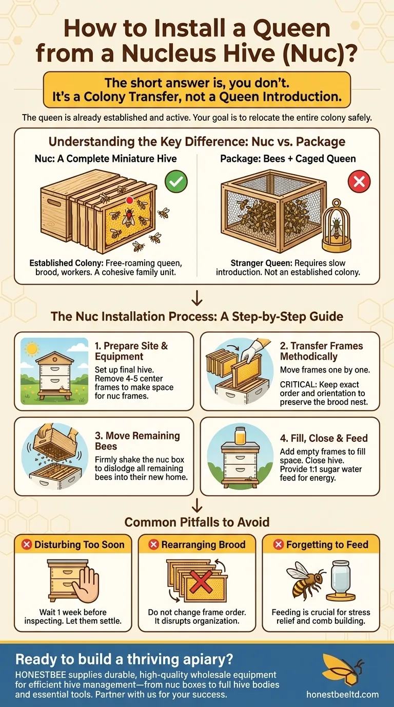 핵군(nuc)에서 여왕벌을 어떻게 설치하나요? 핵군 벌집을 옮기는 올바른 방법 시각적 가이드