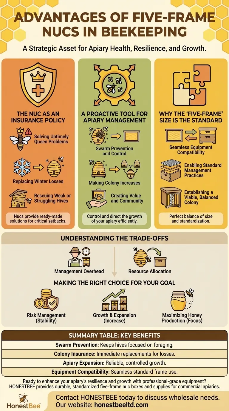 What are the advantages of using five-frame nucs in beekeeping? Strategic Apiary Management for Growth & Stability Visual Guide