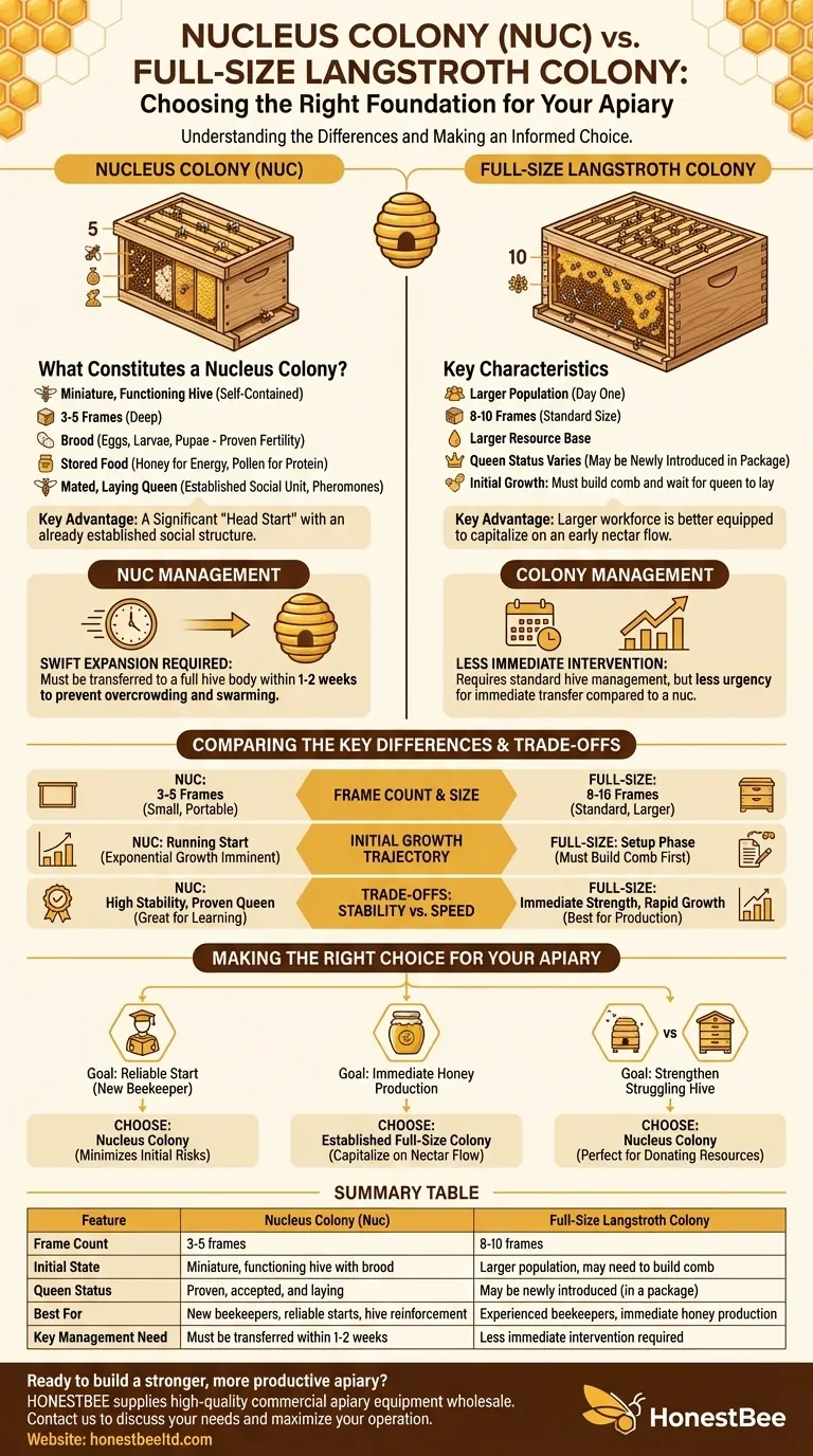 O que são colônias núcleo (nucs) e como elas se comparam às colônias Langstroth de tamanho normal? Guia Visual