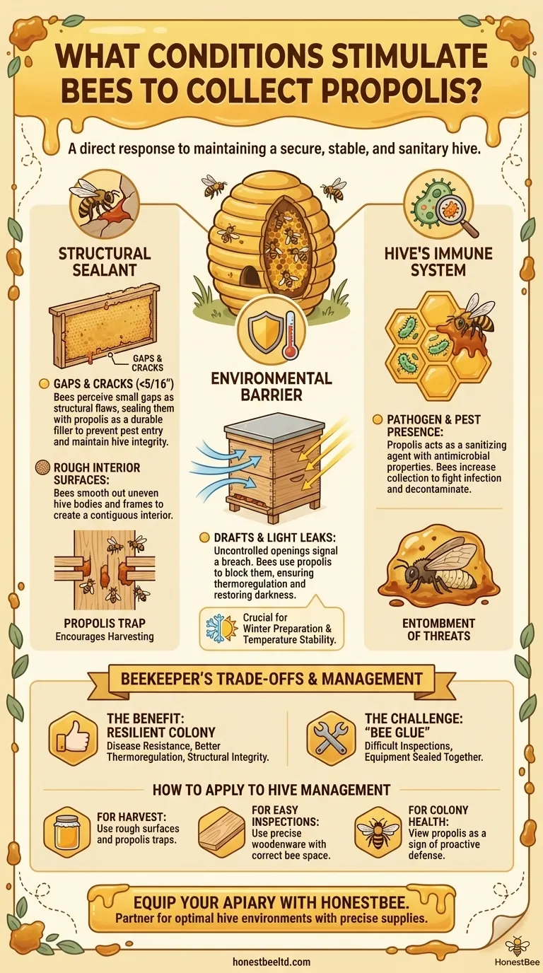 What conditions stimulate bees to collect propolis? Understanding the Triggers for Hive Health Visual Guide