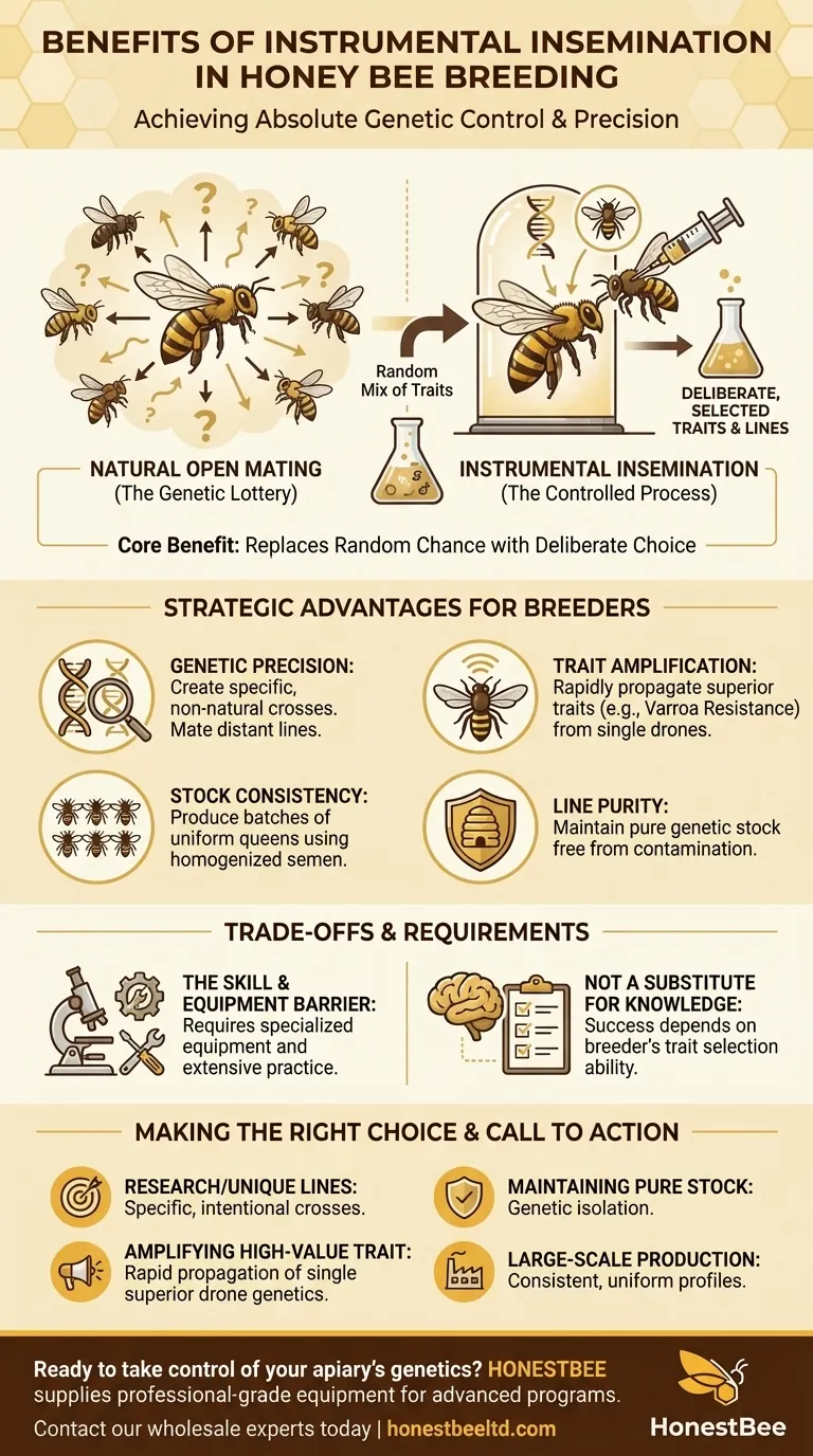 What is the benefit of using instrumental insemination in honey bee breeding? Gain Absolute Genetic Control Visual Guide