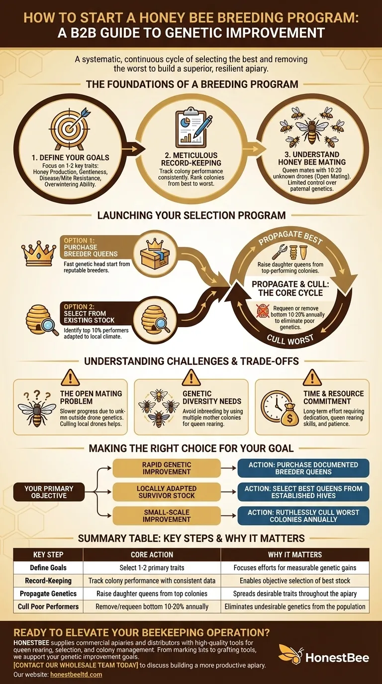 Como os apicultores podem iniciar um programa de melhoramento genético de abelhas melíferas? Construa um Apiário Superior e Resiliente Guia Visual