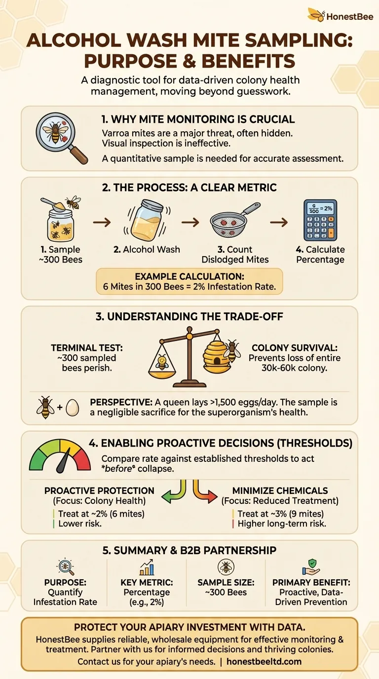 What is the purpose of the alcohol wash mite sampling method? Get Accurate Varroa Mite Data for Your Hives Visual Guide