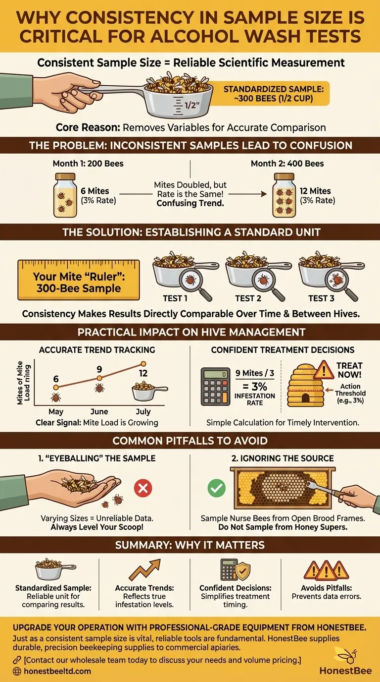 Warum ist eine konsistente Probengröße bei Alkoholwaschtests wichtig? Gewährleistung einer genauen Varroamilbenüberwachung Visuelle Anleitung