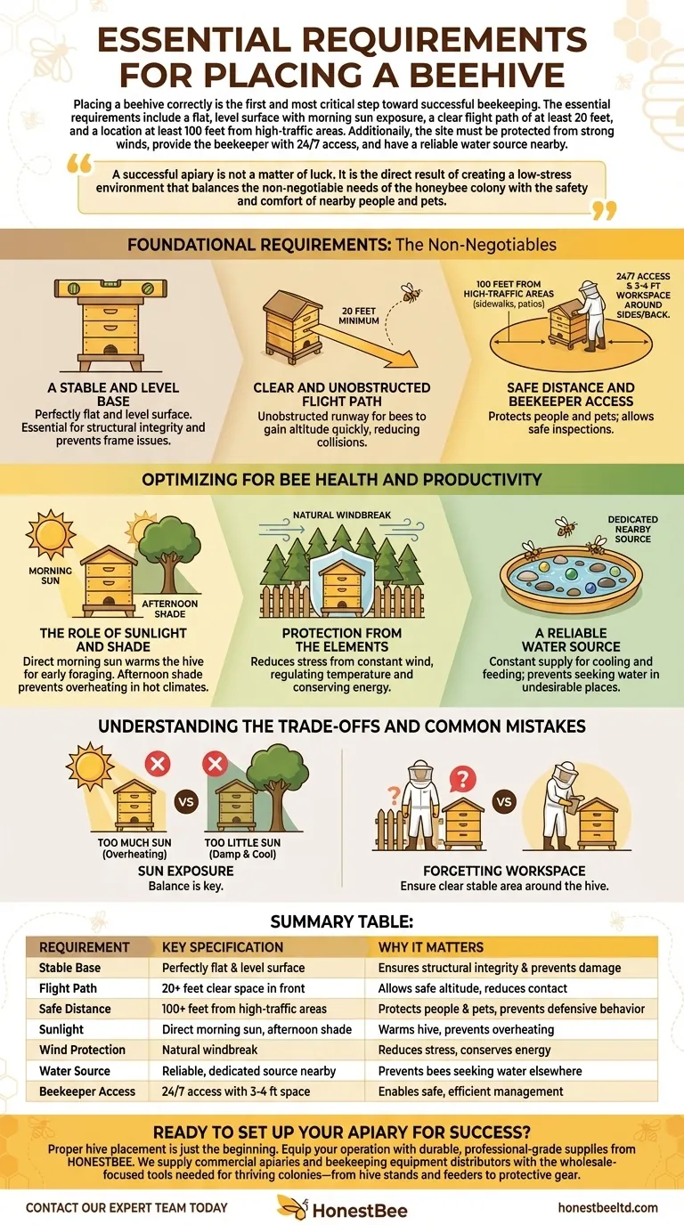 What are the essential requirements for placing a beehive? Build a Thriving, Productive Apiary Visual Guide