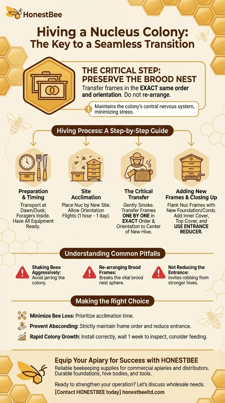 ما هي الخطوة الأساسية عند نقل مستعمرة نووية؟ ضمان نقل خالٍ من الإجهاد لخلية نحل مزدهرة دليل مرئي