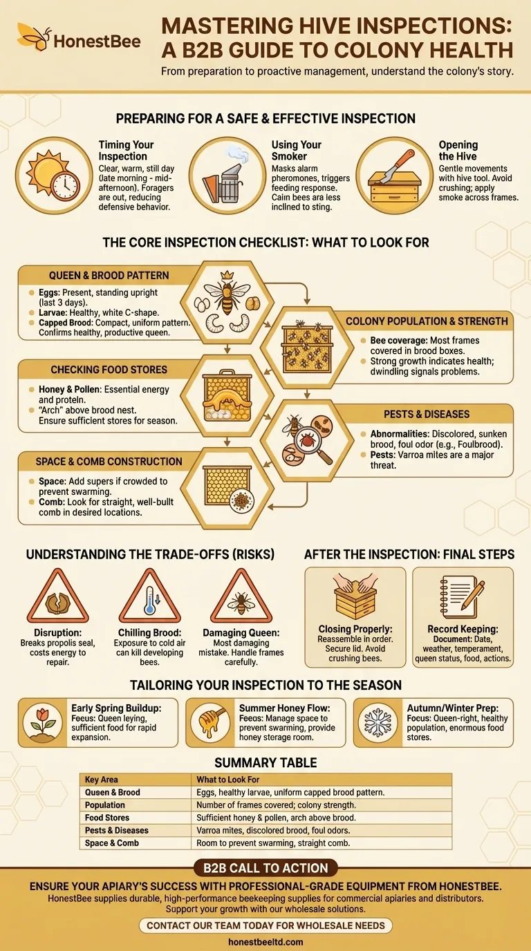 ¿Qué se debe revisar durante una inspección de colmena? Una guía para evaluar la salud de la colonia Guía Visual
