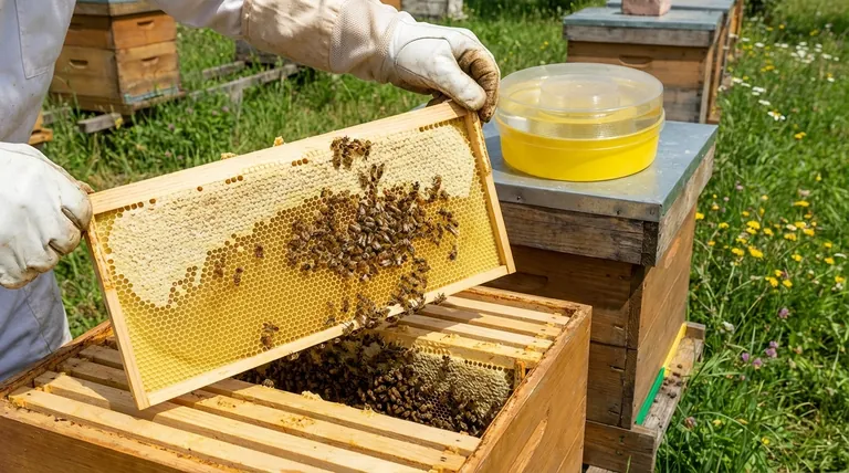 How long should bees be fed after hiving? Feed Until the First Brood Box is Fully Drawn