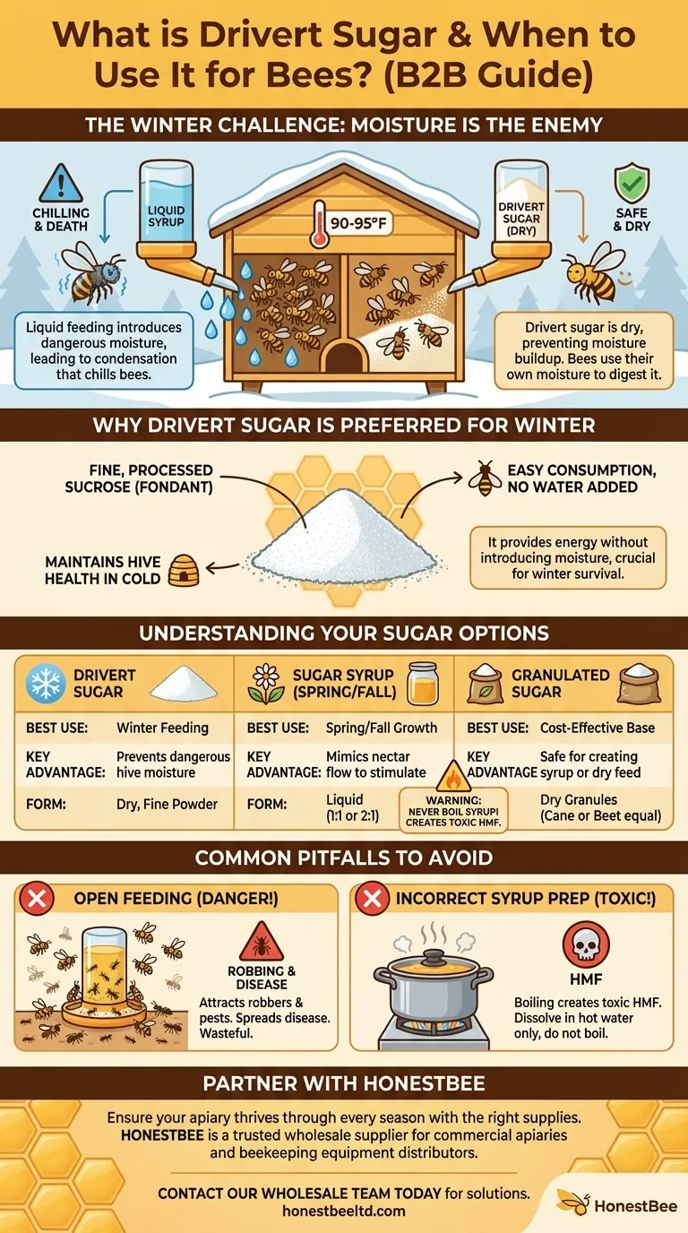 What is drivert sugar and when is it preferred for feeding bees? The Best Winter Feeding Strategy Visual Guide