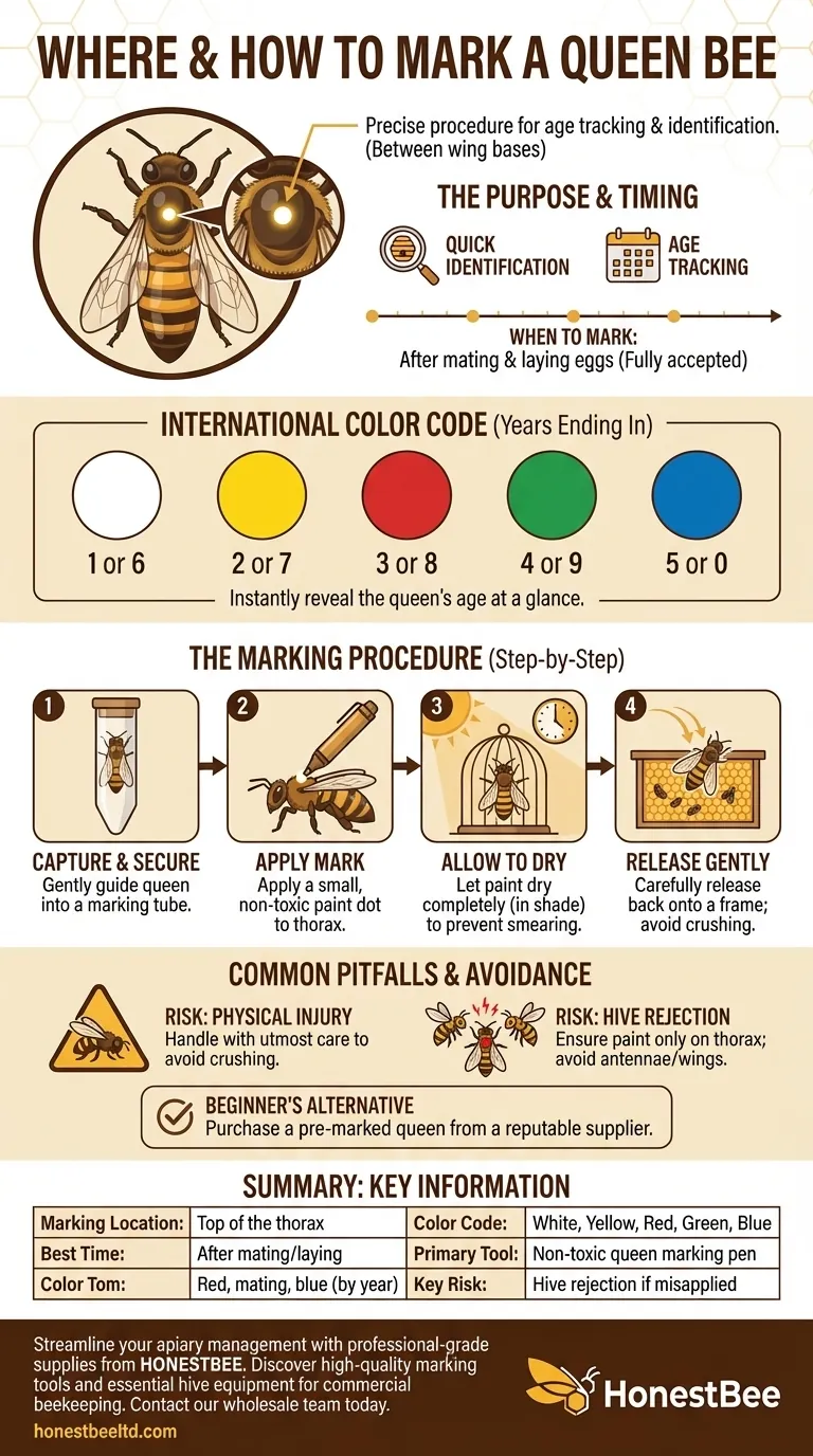 Where is the queen bee typically marked? A Guide to Safe & Effective Queen Identification Visual Guide