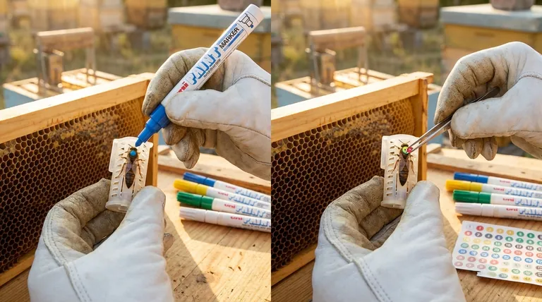 What is an alternative to using a paint pen for marking queen bees? Precision ID with Numbered Stickers
