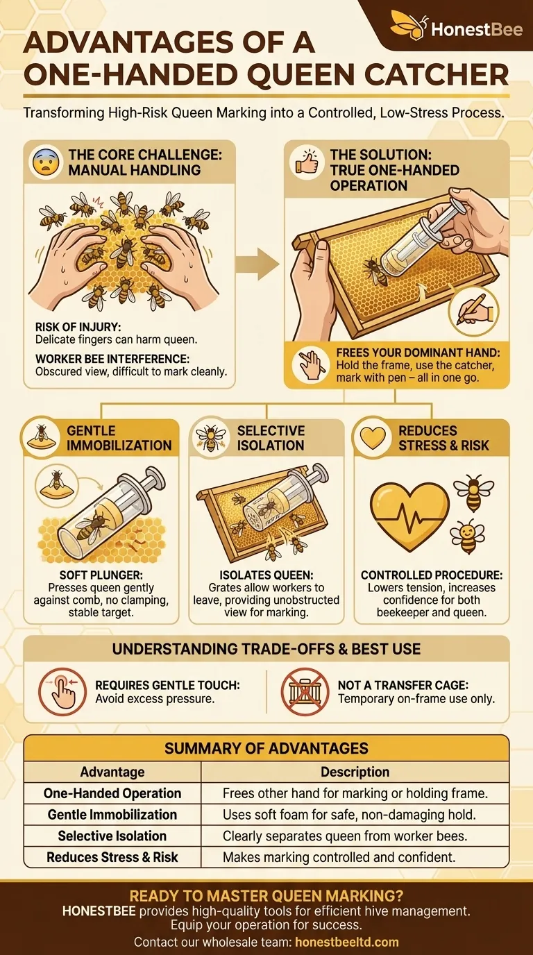 What are the advantages of a one-handed queen catcher? Mark Queens Safely and Efficiently Visual Guide
