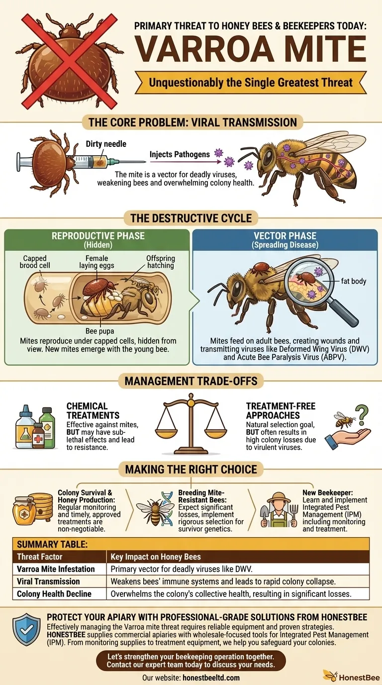 What is the primary threat to honey bees and beekeepers today? The Devastating Impact of Varroa Mites Visual Guide