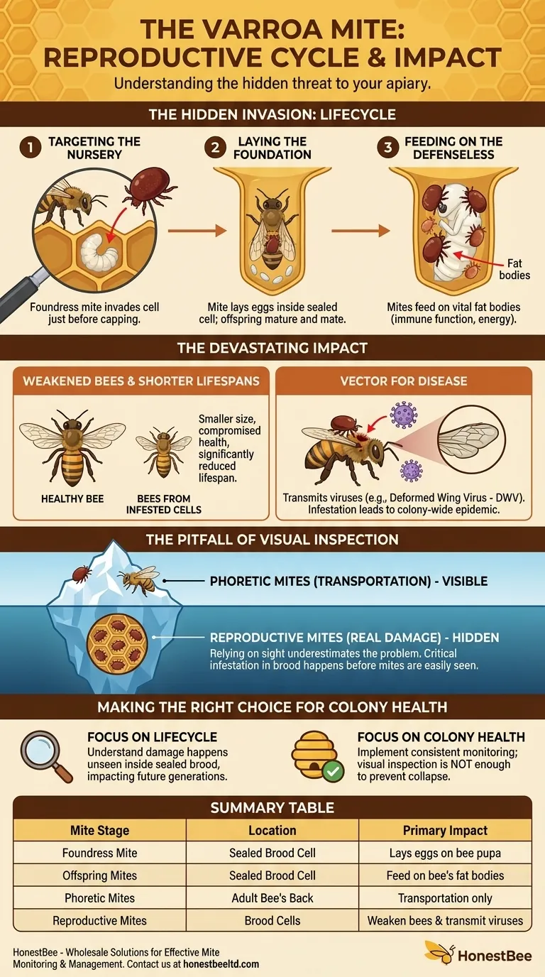How do varroa mites reproduce and affect bees? Uncover the Hidden Threat to Your Colony's Survival Visual Guide