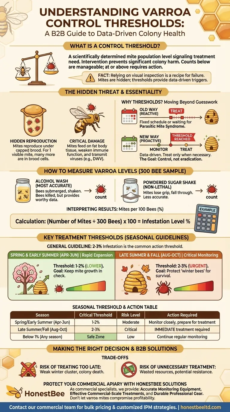 What are varroa control thresholds? Prevent Colony Collapse with Data-Driven Beekeeping Visual Guide