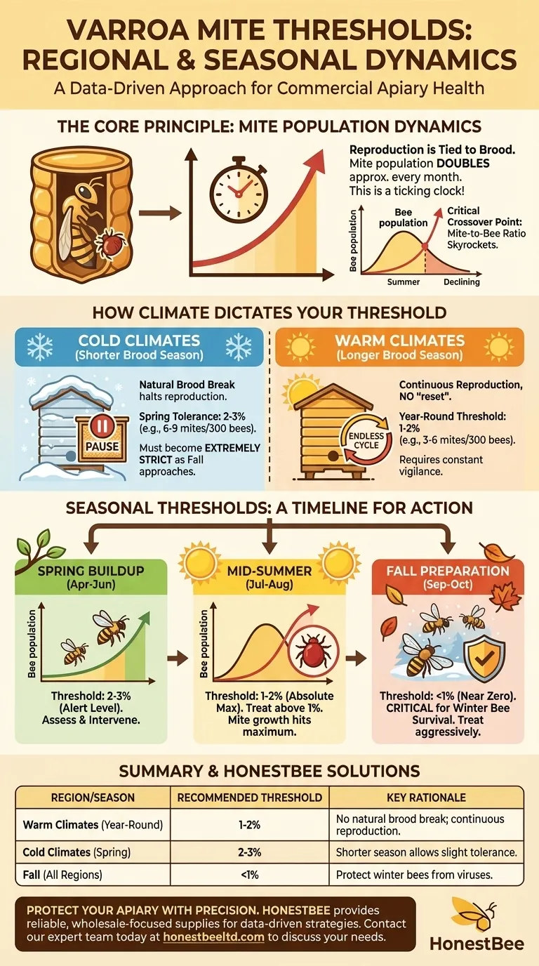 Como os limiares de varroa variam por região e estação? Um Guia para o Manejo Dinâmico de Ácaros Guia Visual