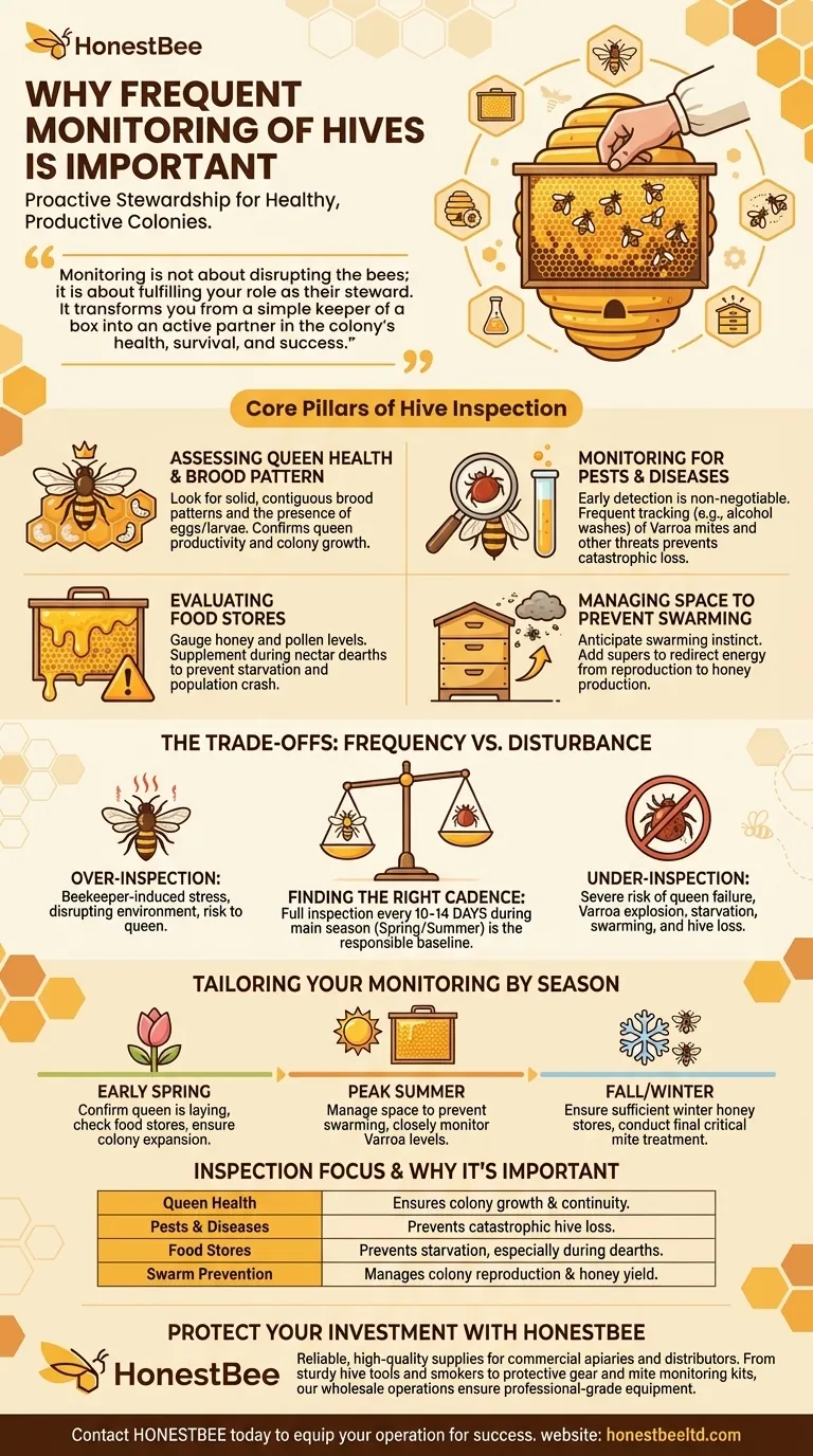 Why is frequent monitoring of hives important? Master Proactive Beekeeping for Colony Health Visual Guide
