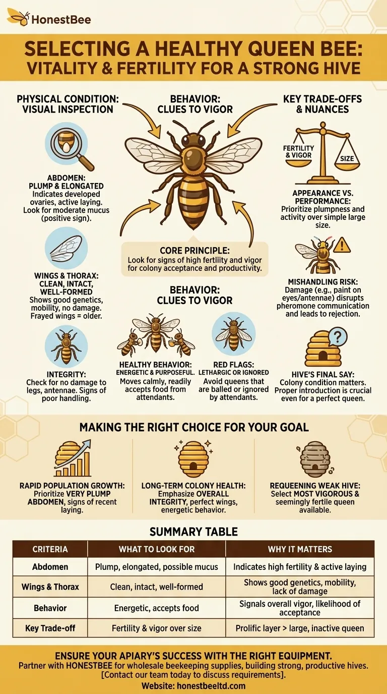 Come si dovrebbe selezionare un'ape regina sana per l'introduzione? Una guida ai segni di vitalità e fertilità Guida Visiva