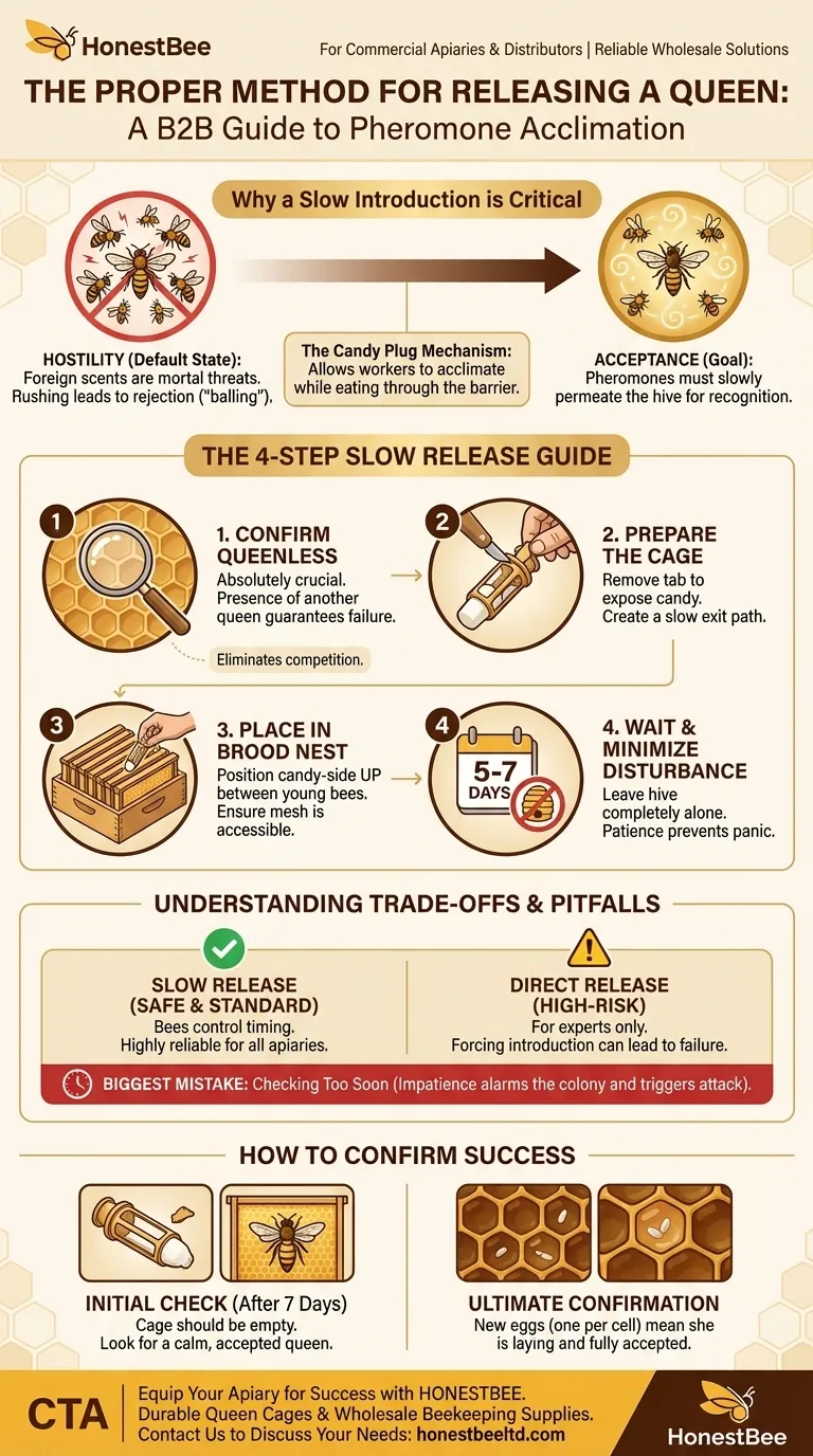 Wie setzt man eine Königin richtig in ein Volk ein? Akzeptanz durch langsame Einführung sichern Visuelle Anleitung