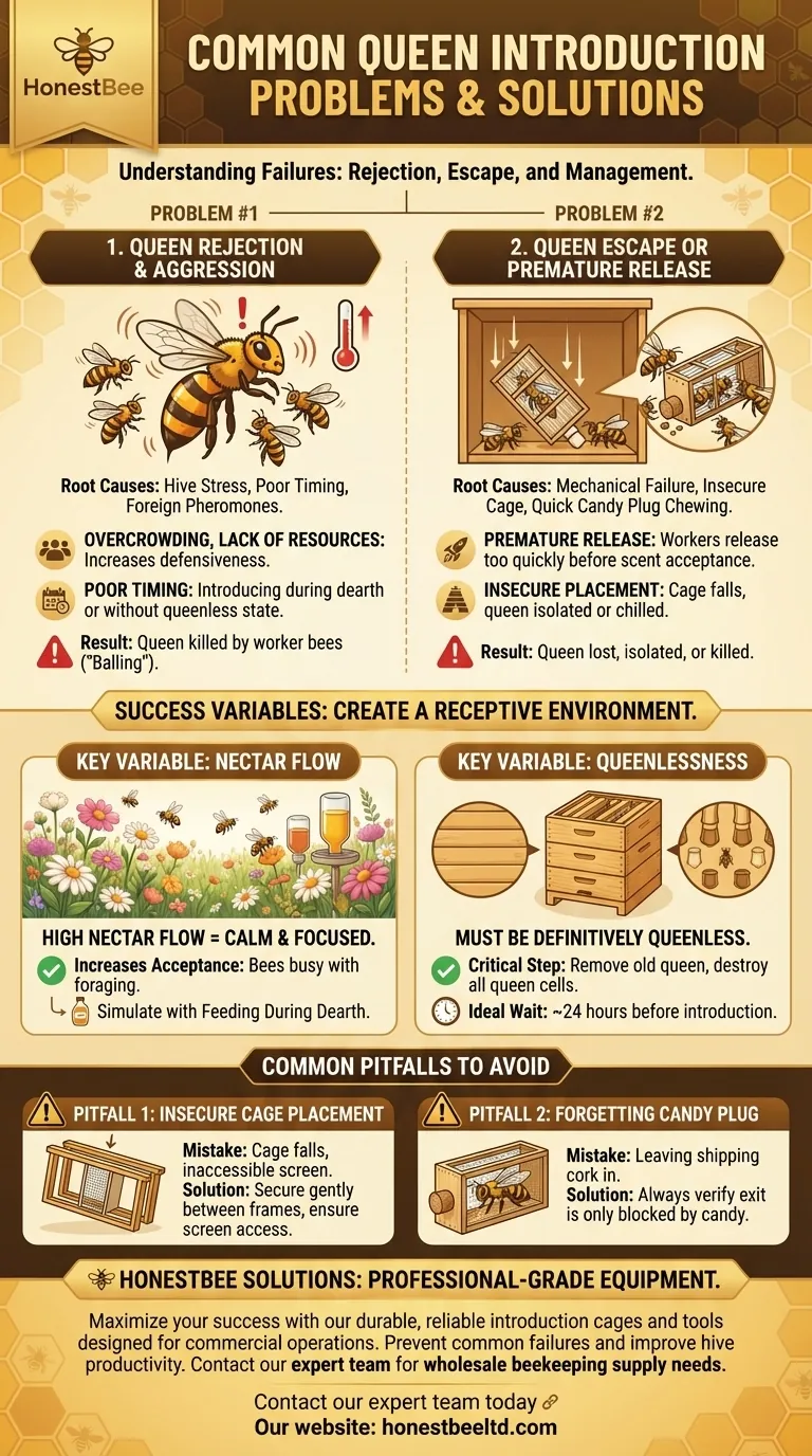 What are common problems during queen introduction? Ensure Hive Acceptance and Queen Survival Visual Guide