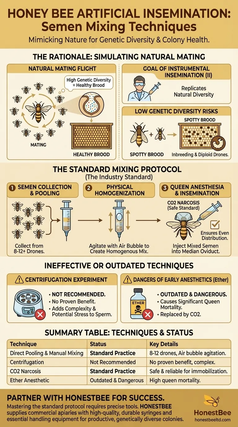 Quali tecniche sono state utilizzate per la miscelazione del seme nell'inseminazione artificiale? Padroneggiare il protocollo standard per la diversità genetica Guida Visiva