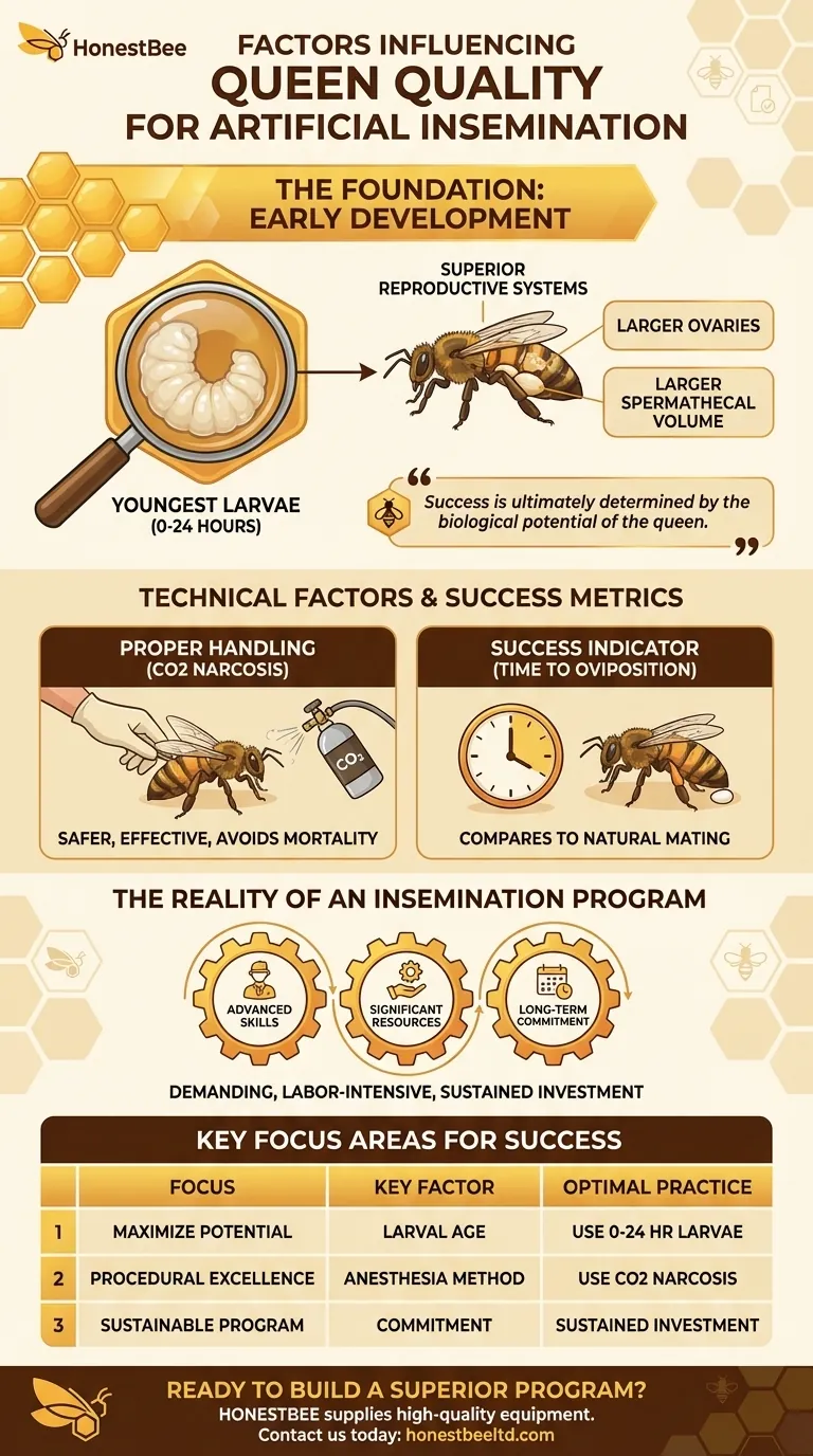 What factors influence queen quality for successful artificial insemination? Master the Biological Foundation for High-Yield Colonies Visual Guide
