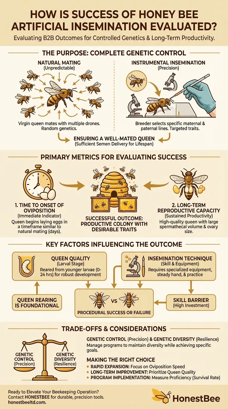 Come si valuta il successo dell'inseminazione artificiale delle api mellifere? Dall'ovodeposizione alla qualità a lungo termine della regina Guida Visiva