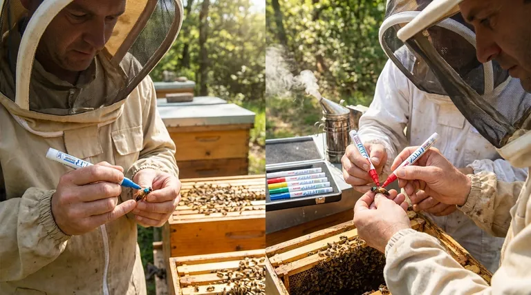 单独标记蜂王和有人协助标记蜂王时,涂漆方式有何不同?安全地实现完美的蜂王标记