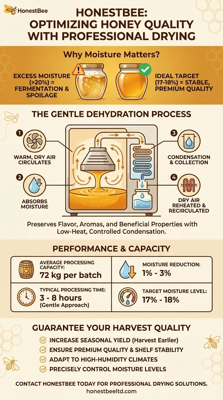 How much honey can a honey dryer process and by what percentage does it reduce moisture? Optimize Your Honey Production Visual Guide