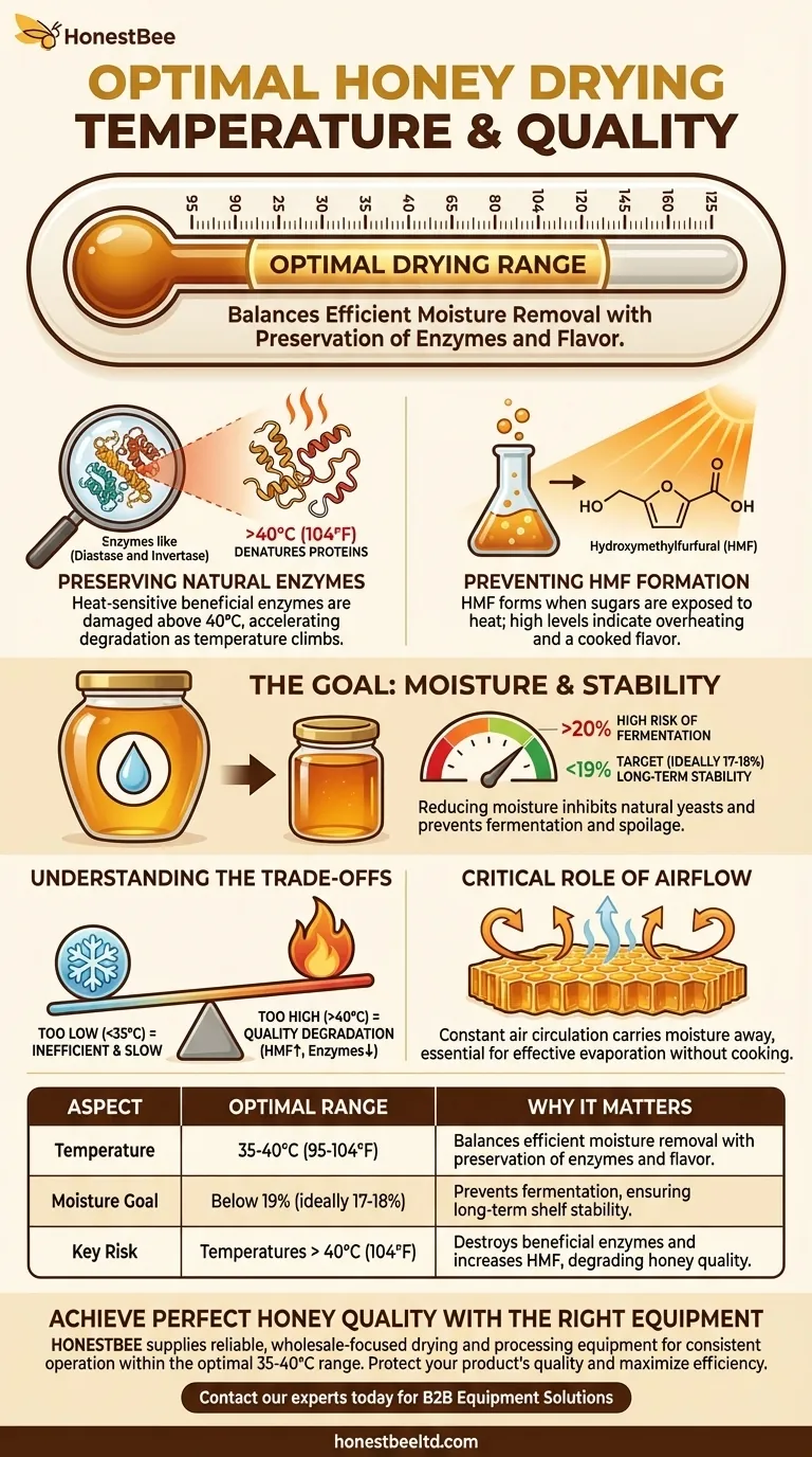 Qual a faixa de temperatura ideal para secar mel, e por quê? Preservar a Qualidade Bruta e a Estabilidade Guia Visual