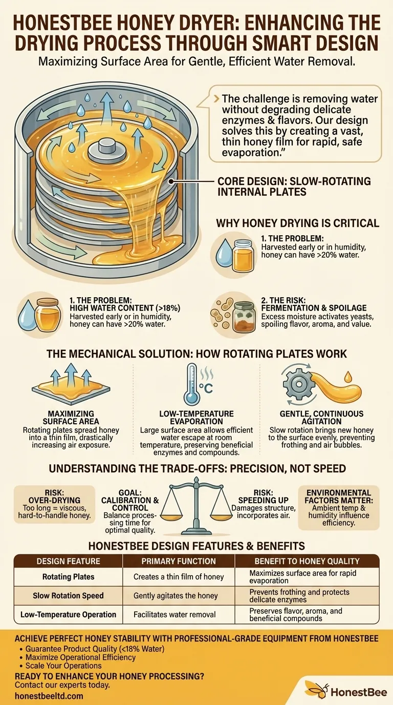 How does the design of the honey dryer enhance the drying process? Achieve Gentle, Efficient Honey Stabilization Visual Guide